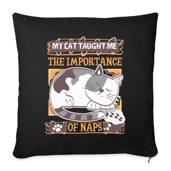 Chat fatigué, dicton drôle, chat de dessin animé qui dort - Housse de coussin décorative 45 x 45 cm - noir - Devant