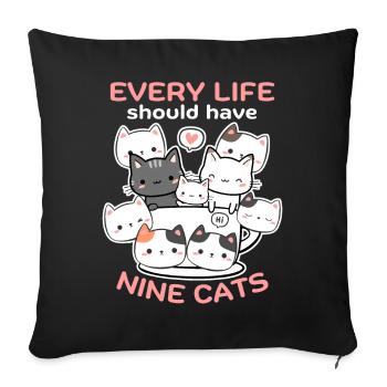 Funny Cats, Cat Saying, 9 Cartoon Cats - Sofa pillowcase 17,3'' x 17,3'' (45 x 45 cm) - black - Front