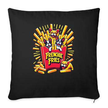 Frenchie Fries - Frites sucrées de bouledogue français - Housse de coussin décorative 45 x 45 cm - noir - Devant