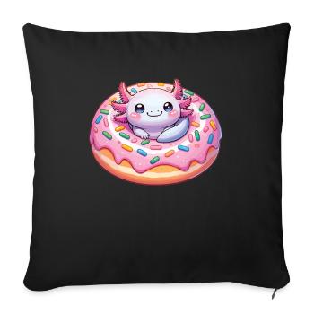 Axolotl im süßen Donut lustiges Axolotl Fastfood - Sofakissenbezug 45 x 45 cm - Schwarz - Vorne