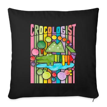 Funny Crocodile Saying, Crocologist Rainbow - Sofa pillowcase 17,3'' x 17,3'' (45 x 45 cm) - black - Front