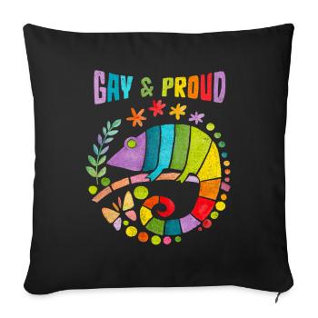 Caméléon Dicton, arc-en-ciel gay et fier LGBTQ - Housse de coussin décorative 45 x 45 cm - noir - Devant