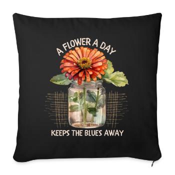 Dicton de fleur avec Zinnia, Illustration de fleur - Housse de coussin décorative 45 x 45 cm - noir - Devant