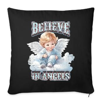 Bébé ange sur le nuage, drôle d’ange disant - Housse de coussin décorative 45 x 45 cm - noir - Devant