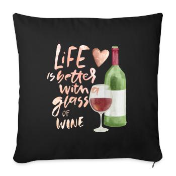 Buveur de vin drôle dictant, bouteille de vin, verre à vin - Housse de coussin décorative 45 x 45 cm - noir - Devant