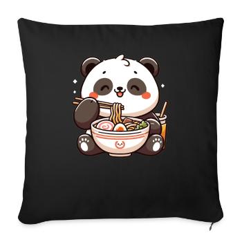 panda mignon mange des nouilles ramen pandas ramen - Housse de coussin décorative 45 x 45 cm - noir - Devant