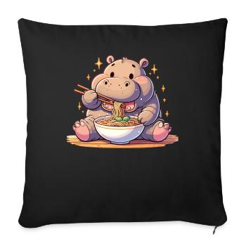 Hippopotame mignon mange des nouilles Ramen Hippopotames Ramen - Housse de coussin décorative 45 x 45 cm - noir - Devant