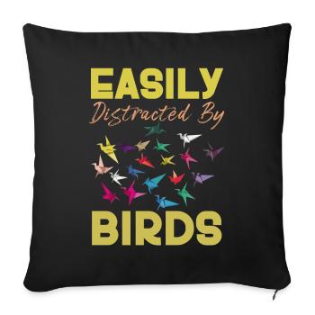 Facilement distrait par les oiseaux Amateur d’oiseaux - Housse de coussin décorative 45 x 45 cm - noir - Devant