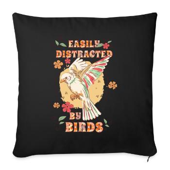 Easily Distracted By Birds Bird Lover - Sofa pillowcase 17,3'' x 17,3'' (45 x 45 cm) - black - Front