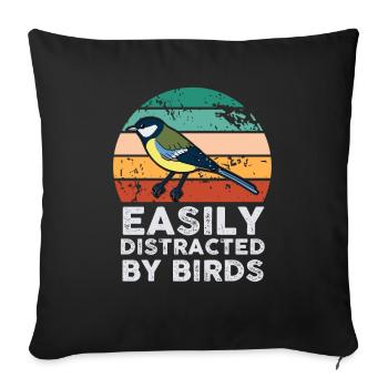 Easily Distracted By Birds Bird Lover - Sofa pillowcase 17,3'' x 17,3'' (45 x 45 cm) - black - Front
