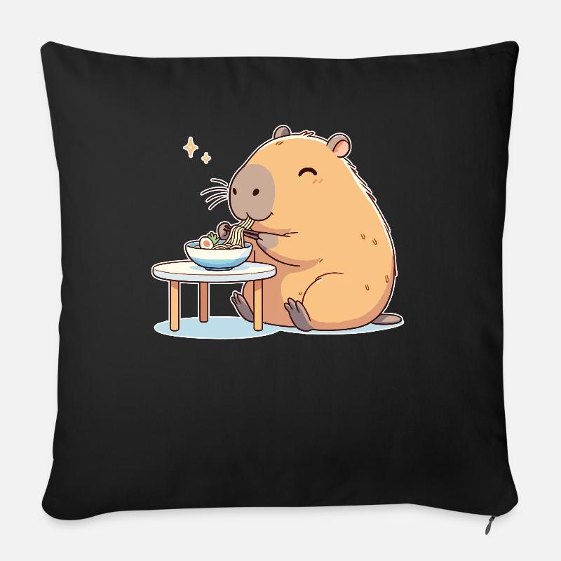 süße Capybara isst Ramen Nudeln Capybaras Ramen - Sofakissenbezug 45 x 45 cm - Schwarz