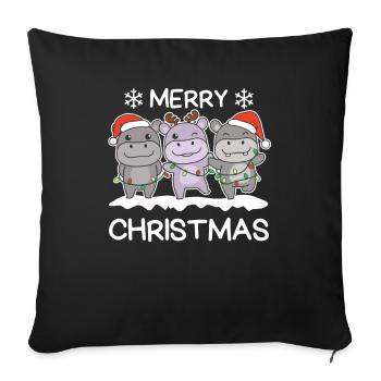 Frohe Weihnachten Flusspferd Heiligabend Hippos - Sofakissenbezug 45 x 45 cm - Schwarz - Vorne
