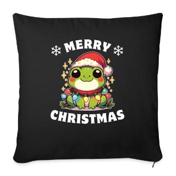Père Noël chapeau Noël guirlandes lumineuses grenouille - Housse de coussin décorative 45 x 45 cm - noir - Devant