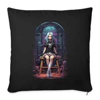 Kawaii Goth Pastel Anime e-girl Streetwear - Housse de coussin décorative 45 x 45 cm - noir - Devant