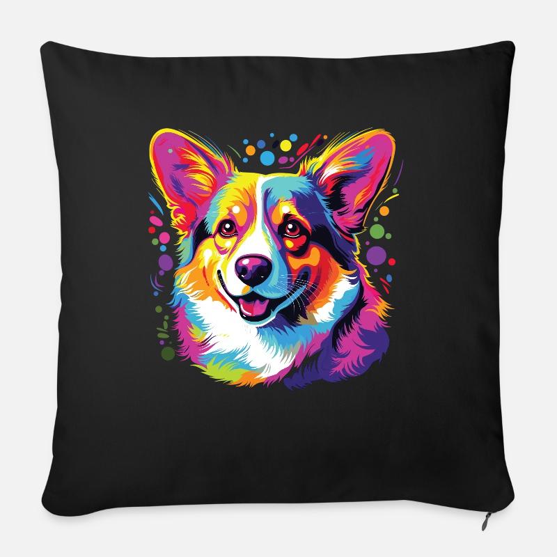 Wasserfarben Farbenfroher Corgi - Sofakissenbezug 45 x 45 cm - Schwarz
