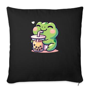Kawaii Frogs Bubble Tea Boba Frog - Sofa pillowcase 17,3'' x 17,3'' (45 x 45 cm) - black - Front