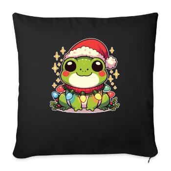 Père Noël chapeau Noël guirlandes lumineuses grenouille - Housse de coussin décorative 45 x 45 cm - noir - Devant