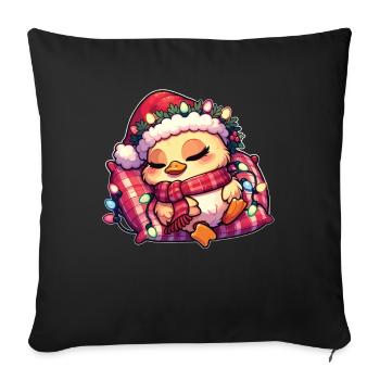 Père Noël chapeau Noël guirlandes lumineuses canard - Housse de coussin décorative 45 x 45 cm - noir - Devant