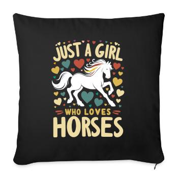 Cadeau d’amant de cheval juste une fille qui aime les chevaux - Housse de coussin décorative 45 x 45 cm - noir - Devant