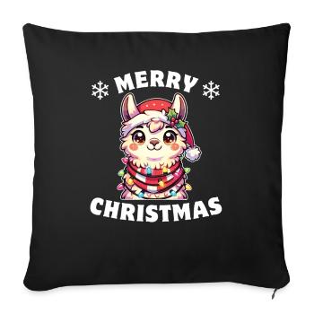 Père Noël chapeau Noël guirlandes lumineuses Lama - Housse de coussin décorative 45 x 45 cm - noir - Devant
