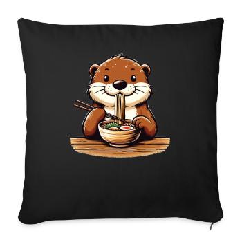 mignonne loutre mange des nouilles ramen loutres ramen ramen - Housse de coussin décorative 45 x 45 cm - noir - Devant