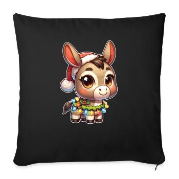 Père Noël chapeau Noël guirlandes lumineuses âne - Housse de coussin décorative 45 x 45 cm - noir - Devant