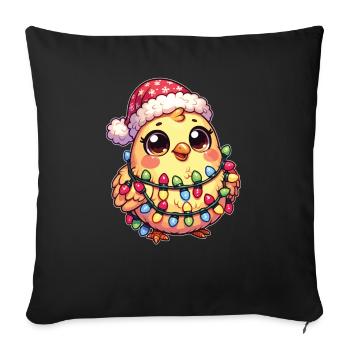 Père Noël chapeau Noël guirlandes lumineuses poulet - Housse de coussin décorative 45 x 45 cm - noir - Devant