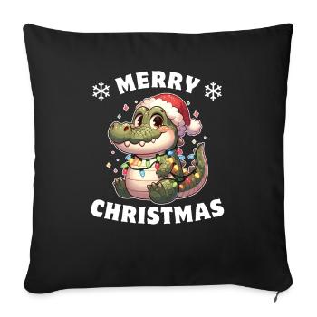 Père Noël chapeau Noël guirlandes lumineuses Crocodile - Housse de coussin décorative 45 x 45 cm - noir - Devant