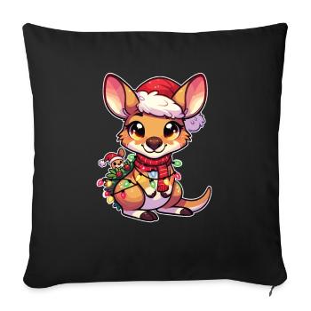 Père Noël chapeau Noël guirlandes lumineuses kangourou - Housse de coussin décorative 45 x 45 cm - noir - Devant