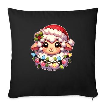 Père Noël chapeau Noël guirlandes lumineuses mouton - Housse de coussin décorative 45 x 45 cm - noir - Devant