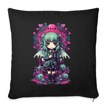 Kawaii Anime Chibi Demon Girl Pastel Goth - Sofa pillowcase 17,3'' x 17,3'' (45 x 45 cm) - black - Front