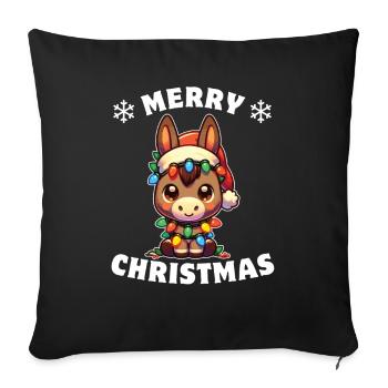 Père Noël chapeau Noël guirlandes lumineuses âne - Housse de coussin décorative 45 x 45 cm - noir - Devant