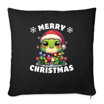 Père Noël chapeau Noël guirlandes lumineuses grenouille - Housse de coussin décorative 45 x 45 cm - noir - Devant