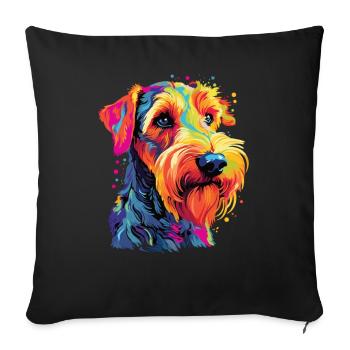 Aquarelle colorée Airedale Terrier - Housse de coussin décorative 45 x 45 cm - noir - Devant