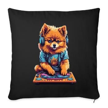 Pomeranian DJ Zwergspitz Party Music Design - Sofa pillowcase 17,3'' x 17,3'' (45 x 45 cm) - black - Front