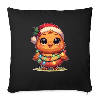 Père Noël chapeau Noël guirlandes lumineuses poulet - Housse de coussin décorative 45 x 45 cm - noir - Devant