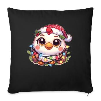Père Noël chapeau Noël guirlandes lumineuses poulet - Housse de coussin décorative 45 x 45 cm - noir - Devant