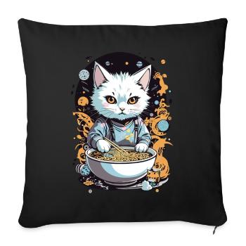 Cat Loves Ramen Noodle Soup Aesthetic Design - Sofa pillowcase 17,3'' x 17,3'' (45 x 45 cm) - black - Front