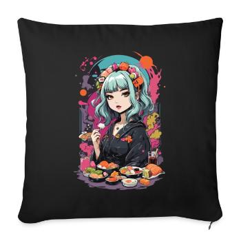 Anime Sushi e-Girl Goth Pastel Style Design - Housse de coussin décorative 45 x 45 cm - noir - Devant