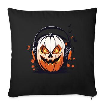 Halloween Musik Kürbis Kopfhörer Spaß Design - Sofakissenbezug 45 x 45 cm - Schwarz - Vorne