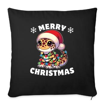 Noël guirlandes lumineuses léopard Gecko - Housse de coussin décorative 45 x 45 cm - noir - Devant