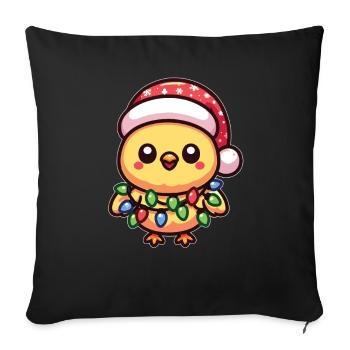 Père Noël chapeau Noël fée lumières poussin - Housse de coussin décorative 45 x 45 cm - noir - Devant