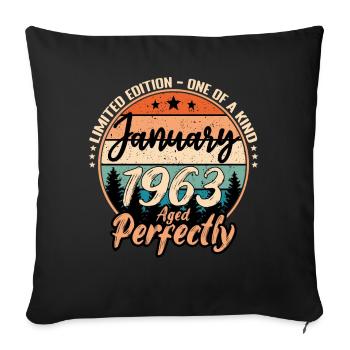 January 1963 birthday 1963 captions January - Sofa pillowcase 17,3'' x 17,3'' (45 x 45 cm) - black - Front