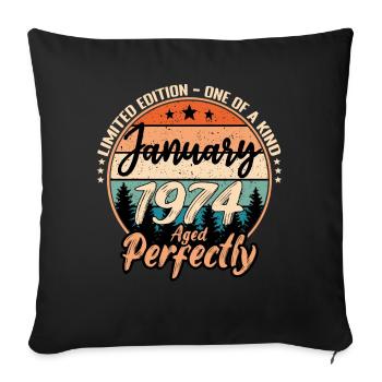 Janvier 1974 anniversaire 1974 légendes Janvier - Housse de coussin décorative 45 x 45 cm - noir - Devant