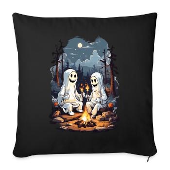 Fantômes faisant des grillades à Halloween au feu de camp - Housse de coussin décorative 45 x 45 cm - noir - Devant