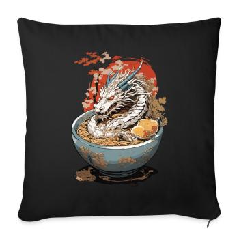 Retro Dragon Ramen Ukiyo-e Manga Design - Housse de coussin décorative 45 x 45 cm - noir - Devant