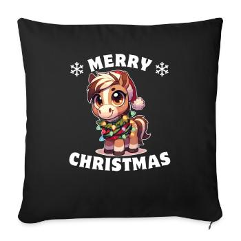 Père Noël chapeau Noël guirlandes lumineuses cheval - Housse de coussin décorative 45 x 45 cm - noir - Devant