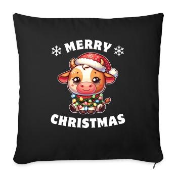 Santa Hat Christmas Fairy Lights Cow - Sofa pillowcase 17,3'' x 17,3'' (45 x 45 cm) - black - Front