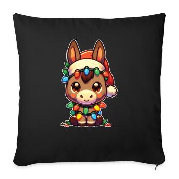 Père Noël chapeau Noël guirlandes lumineuses âne - Housse de coussin décorative 45 x 45 cm - noir - Devant