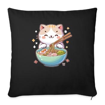 chat mignon mange des nouilles ramen chats ramen - Housse de coussin décorative 45 x 45 cm - noir - Devant